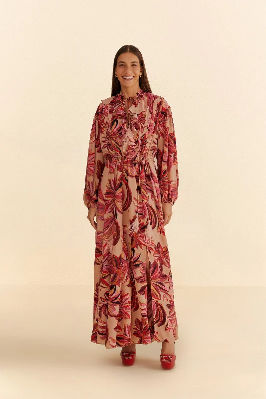 Floral Tapestry V Neck Maxi Dress