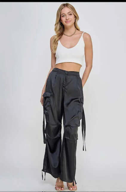 Satin Utility Cargo Pants