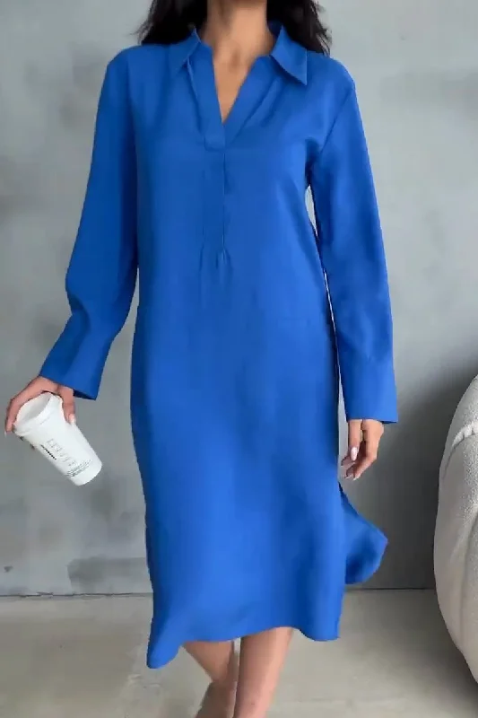 Women's casual commuting knee length long sleeve dress