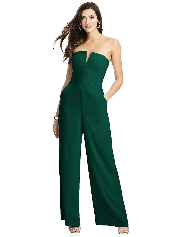 Strapless Notch Crepe Jumpsuit with Pockets