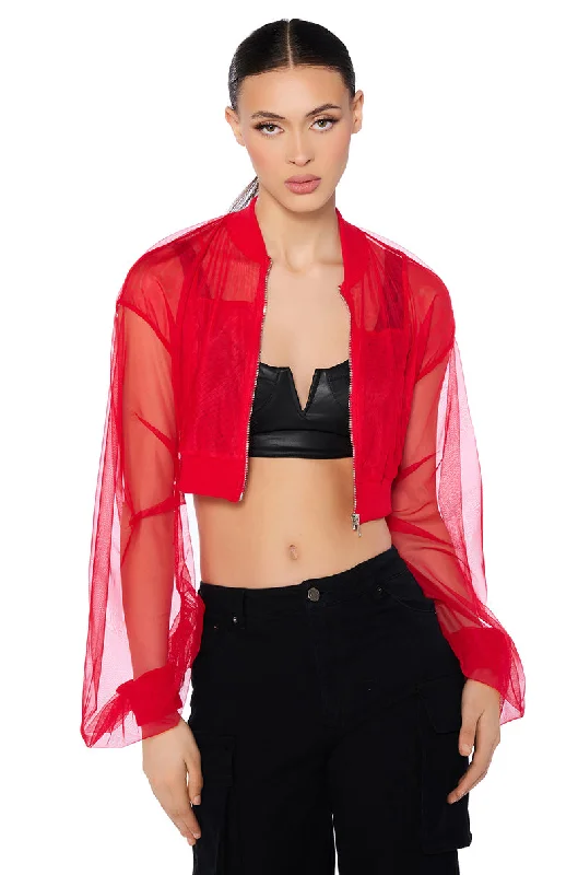 MESH STACKED ARM CROP BOMBER