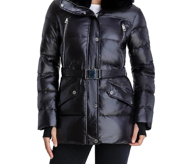 Refresh your wardrobe with stylish women’s outfits Belted Faux Fur Collar Quilted Coat Jacket In Black Refresh your wardrobe with stylish women’s outfits Belted Faux Fur Collar Quilted Coat Jacket In Black