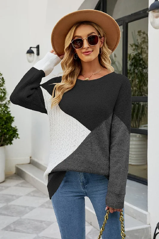 Chic Color Block Sweater - Cozy Knit